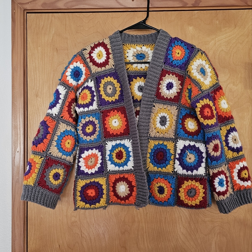 Hand Crocheted Cardigan • Multi-colored • Retro Flower Collab